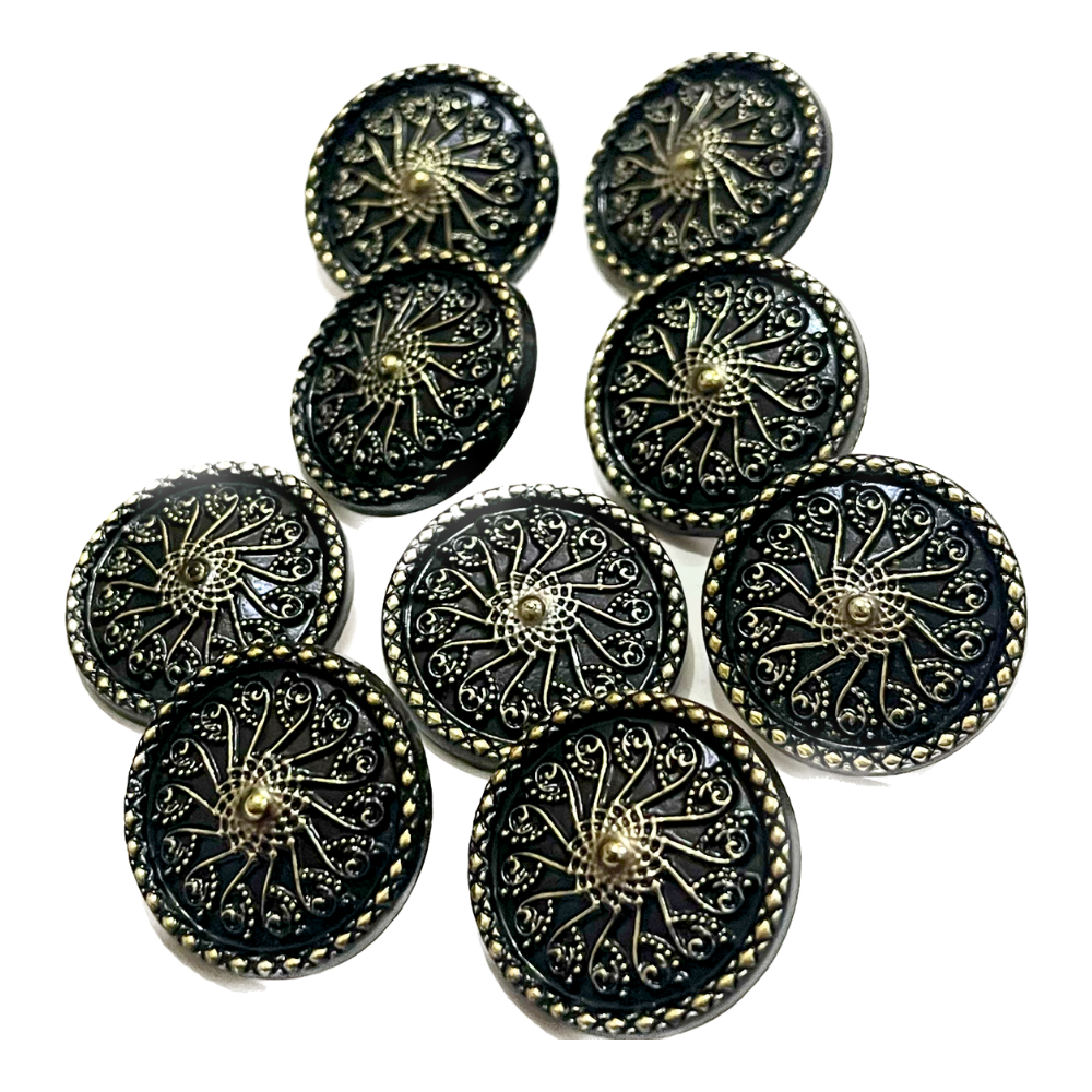 Black & Golden Floral Circular Metal Buttons