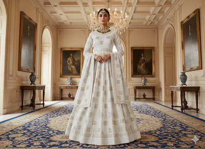 सफेद धातुई सेक्विन कढ़ाई मलाई साटन कपड़ा