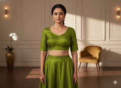 Parrot Green Plain Bangalore Raw Silk Fabric  (Wholesale)