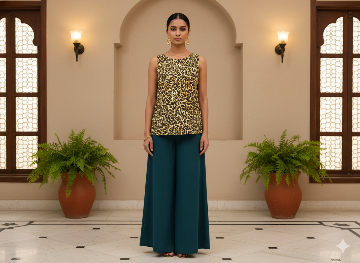 Cream Leopard Digitally Printed Butter Crepe Fabric