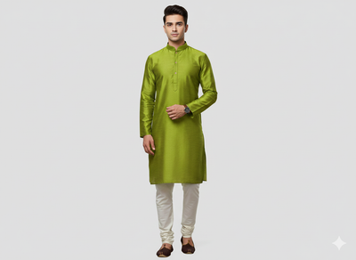 Parrot Green Plain Bangalore Raw Silk Fabric  (Wholesale)