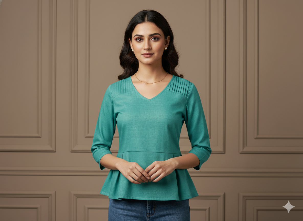 कैरेबियन फ़िरोज़ा सादा ग्लेज्ड कॉटन फ़ैब्रिक