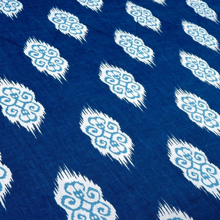 Navy Blue & White Traditional Printed Pure Cotton Fabric