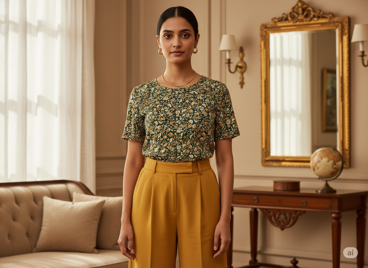 Deep Green Floral Digitally Printed Butter Crepe Fabric