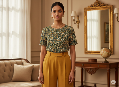 Deep Green Floral Digitally Printed Butter Crepe Fabric