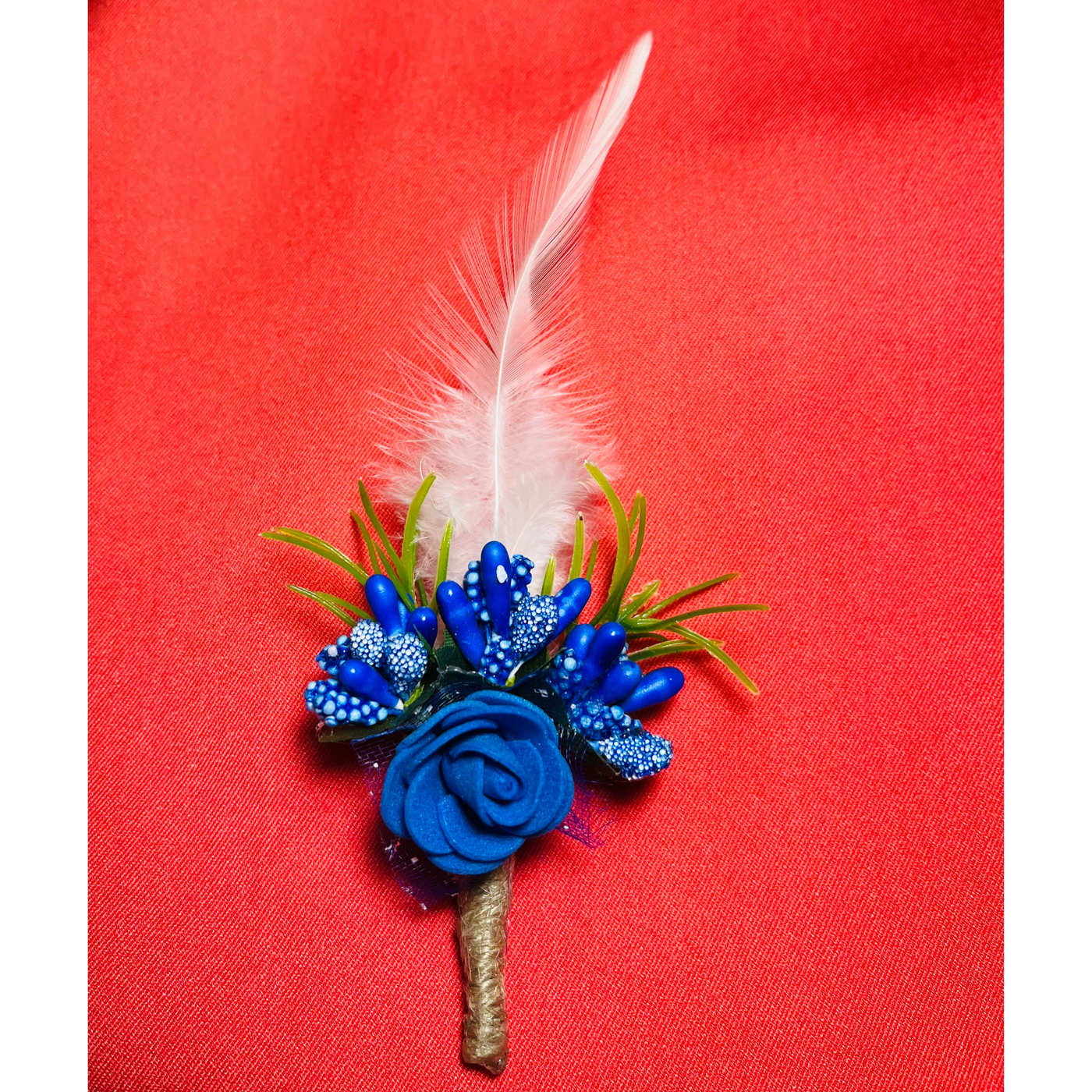 Blue & White Faux Feather Flower Brooch