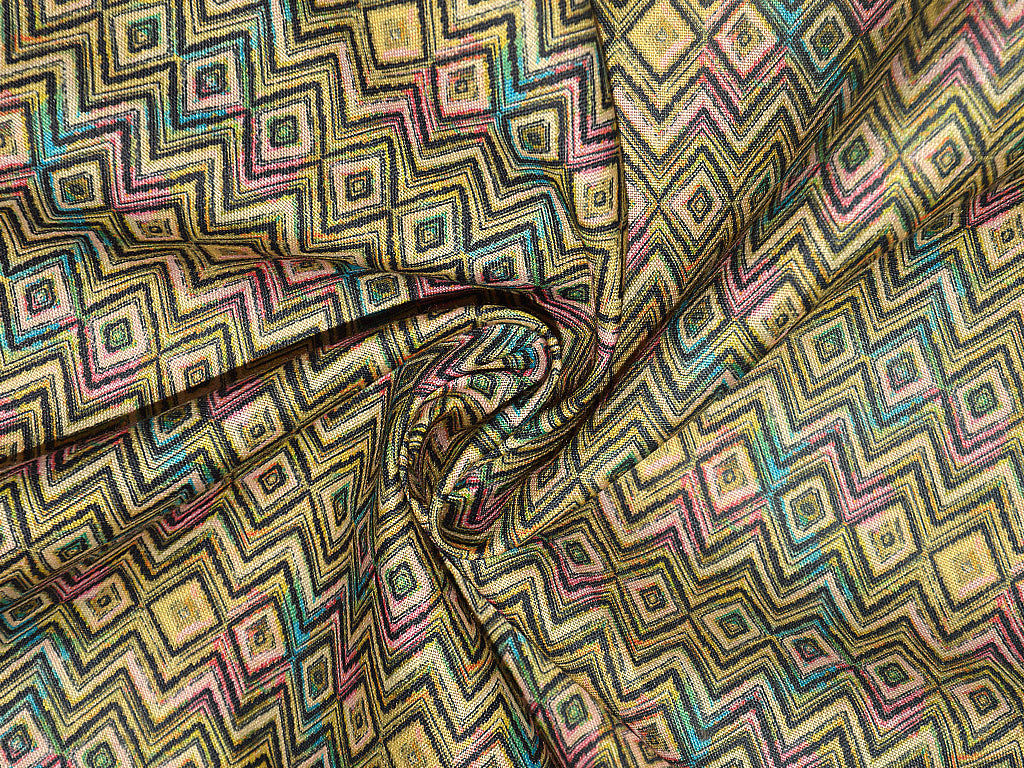 Multicolor Geometric Cotton Rayon Fabric