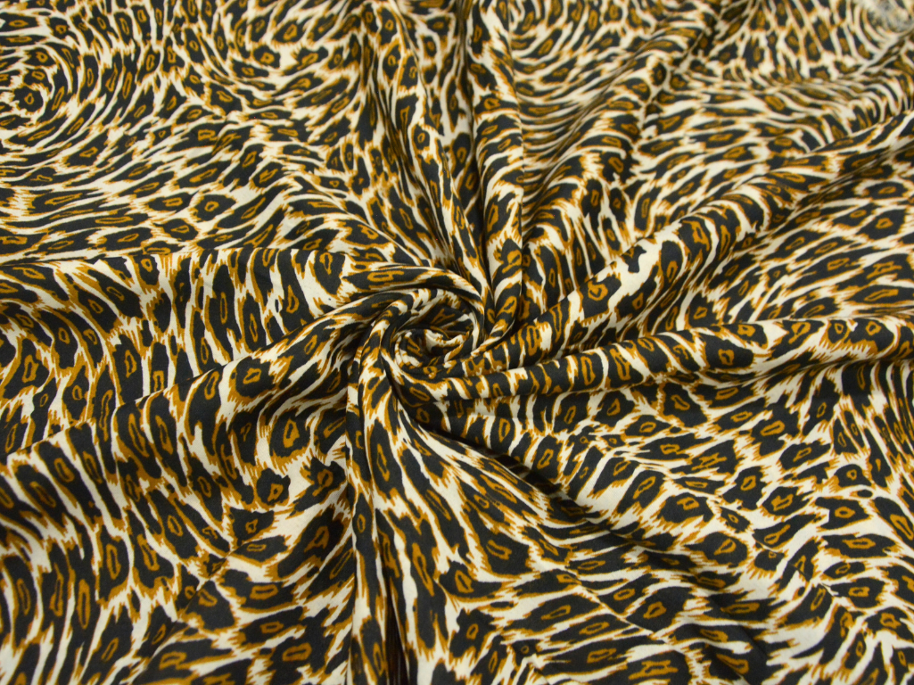 Cream Leopard Digitally Printed Butter Crepe Fabric