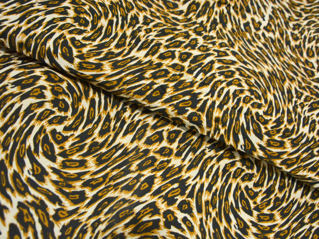 Cream Leopard Digitally Printed Butter Crepe Fabric