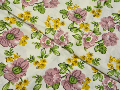 Off White Floral Digitally Printed Butter Crepe Fabric