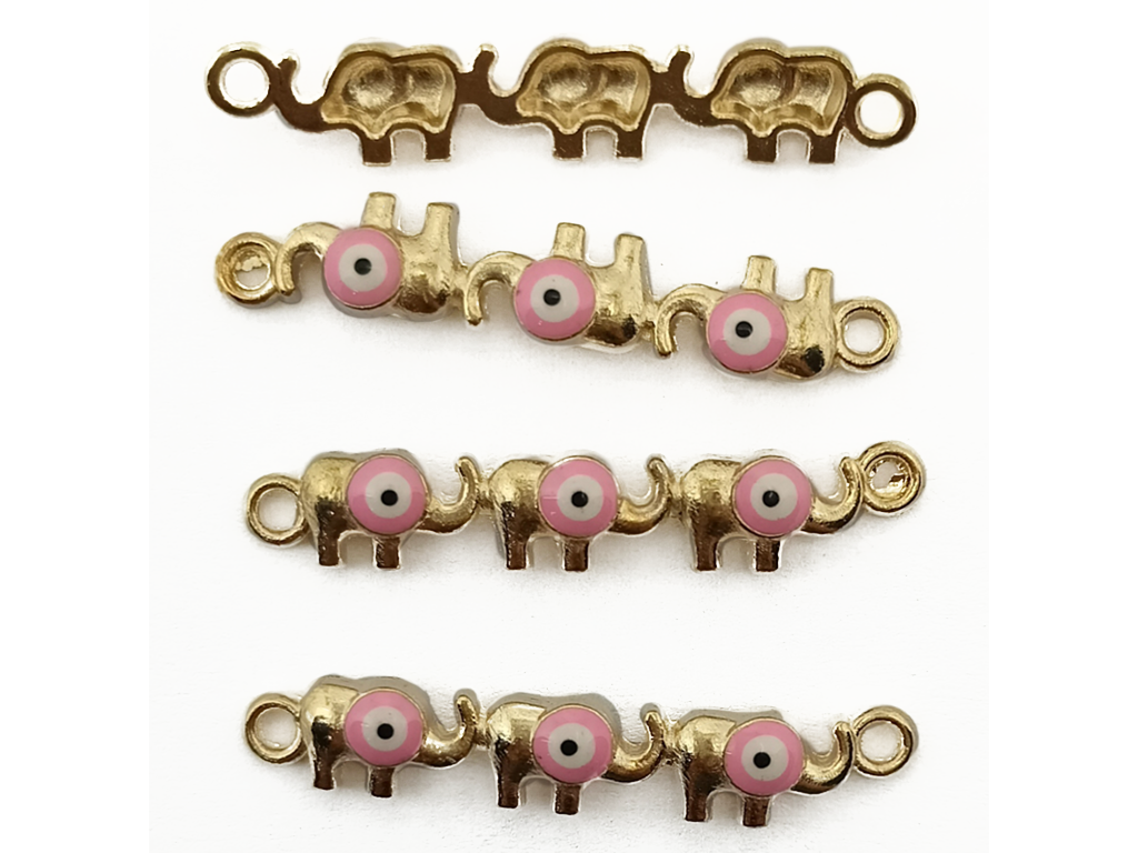 Golden & Pink Elephant Enamel Metal Charms