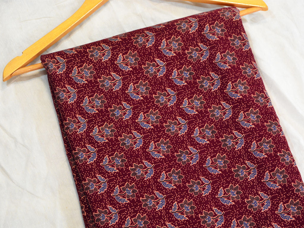 Deep Red Handblocked Pure Cotton Fabric