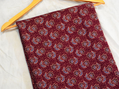 Deep Red Handblocked Pure Cotton Fabric