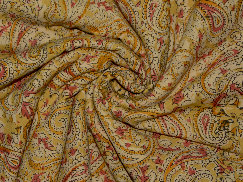 yellow-red-paisley-dye-handblock-pure-cotton-kalamkari-fabric