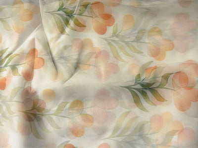 White Floral Digital Printed Liquid Organza Fabric
