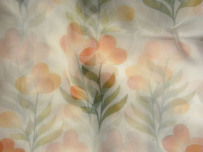White Floral Digital Printed Liquid Organza Fabric