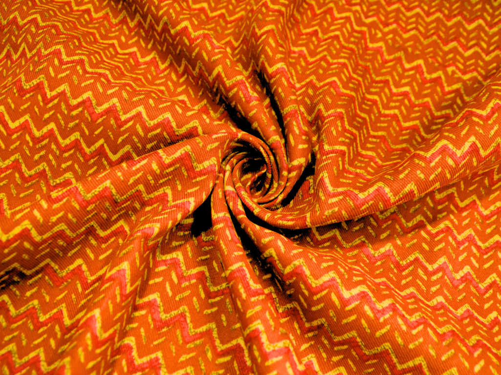 Orange Zigzag Printed Semi Pashimna Woolen Fabric