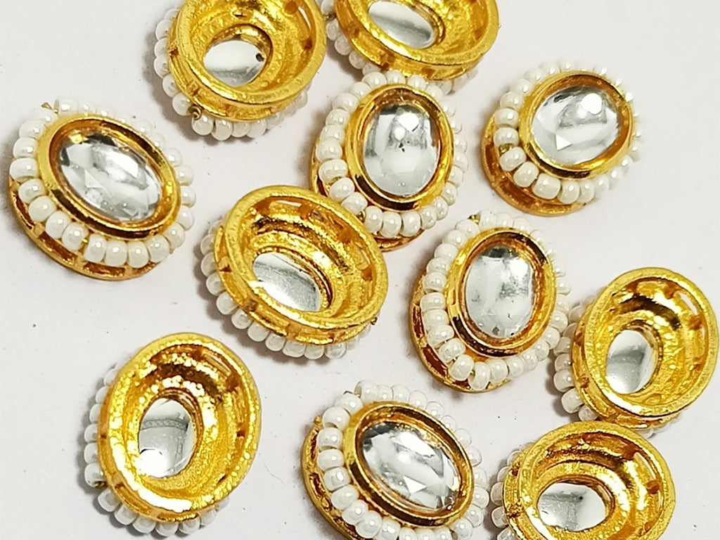 White & Golden Oval Kundan Stones