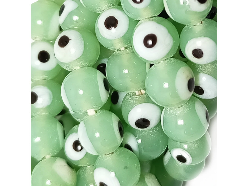 Green Spherical Evil Eye Glass Beads