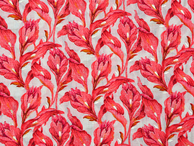 White & Red Pure Mul Mul Kalamkari Cotton Fabric