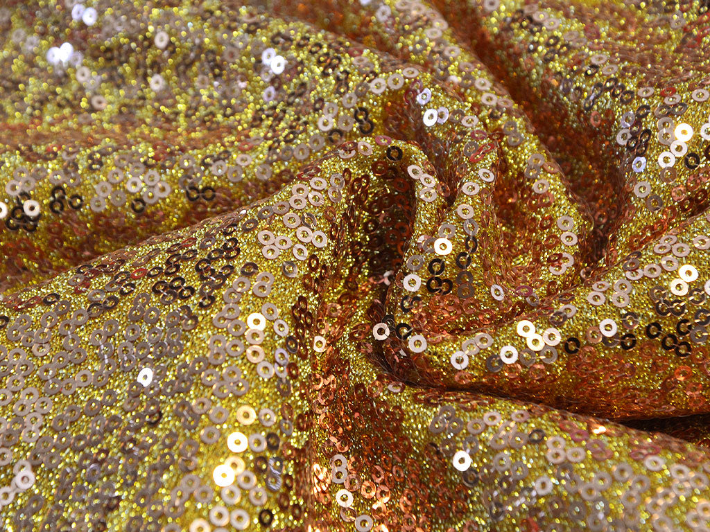 Golden Glitter Sequins Embroidered Net Fabric