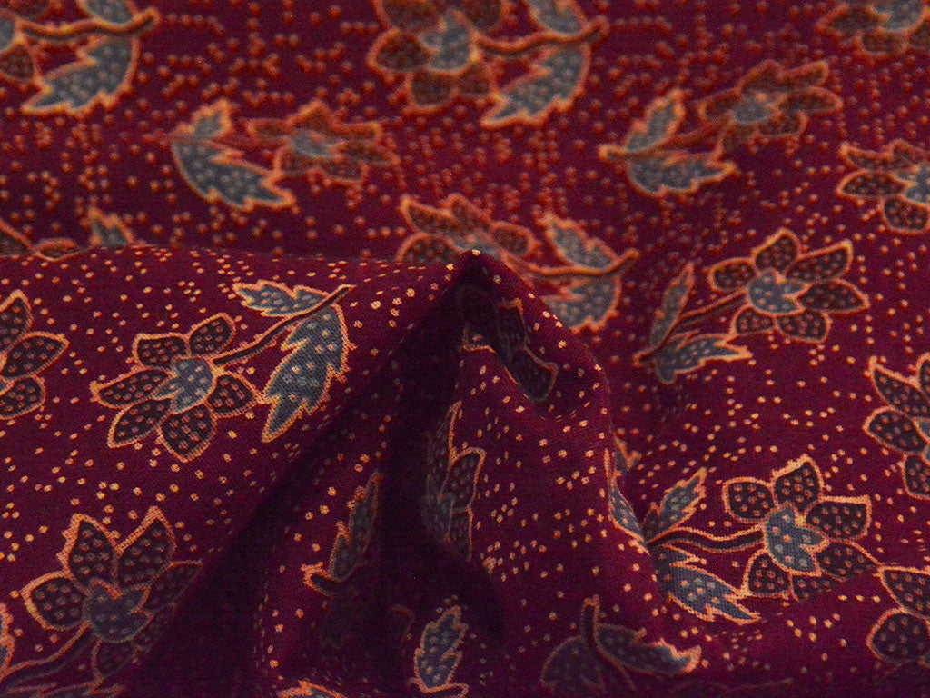 Deep Red Handblocked Pure Cotton Fabric
