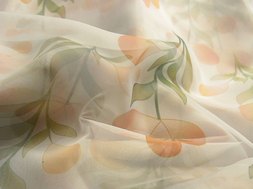 White Floral Digital Printed Liquid Organza Fabric
