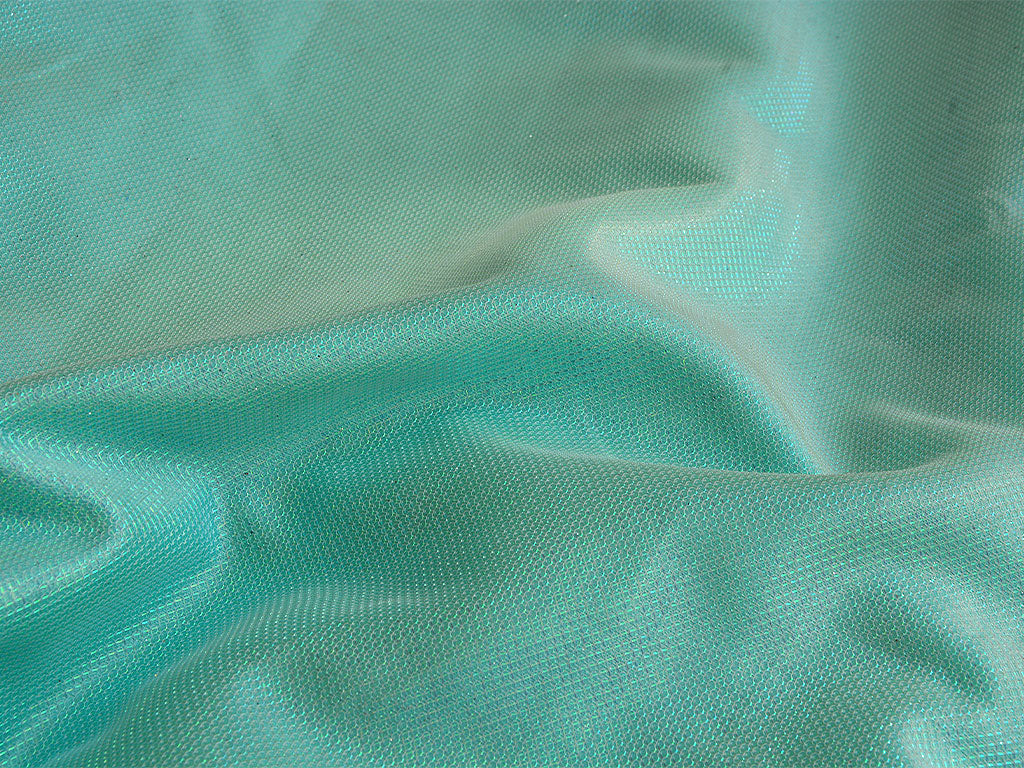 Turquoise Rainbow Geometric Mesh Shimmer Interlock Bonding Fabric