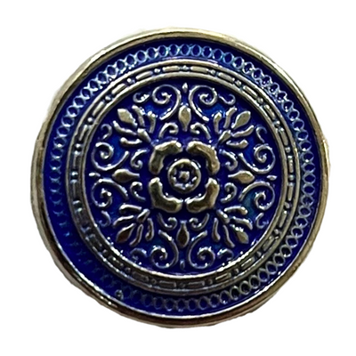 Blue & Silver Eye Catchy Floral 1 Hole Round Metal Buttons