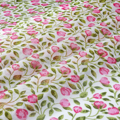 White & Pink Floral Printed Pure Viscose Georgette Fabric