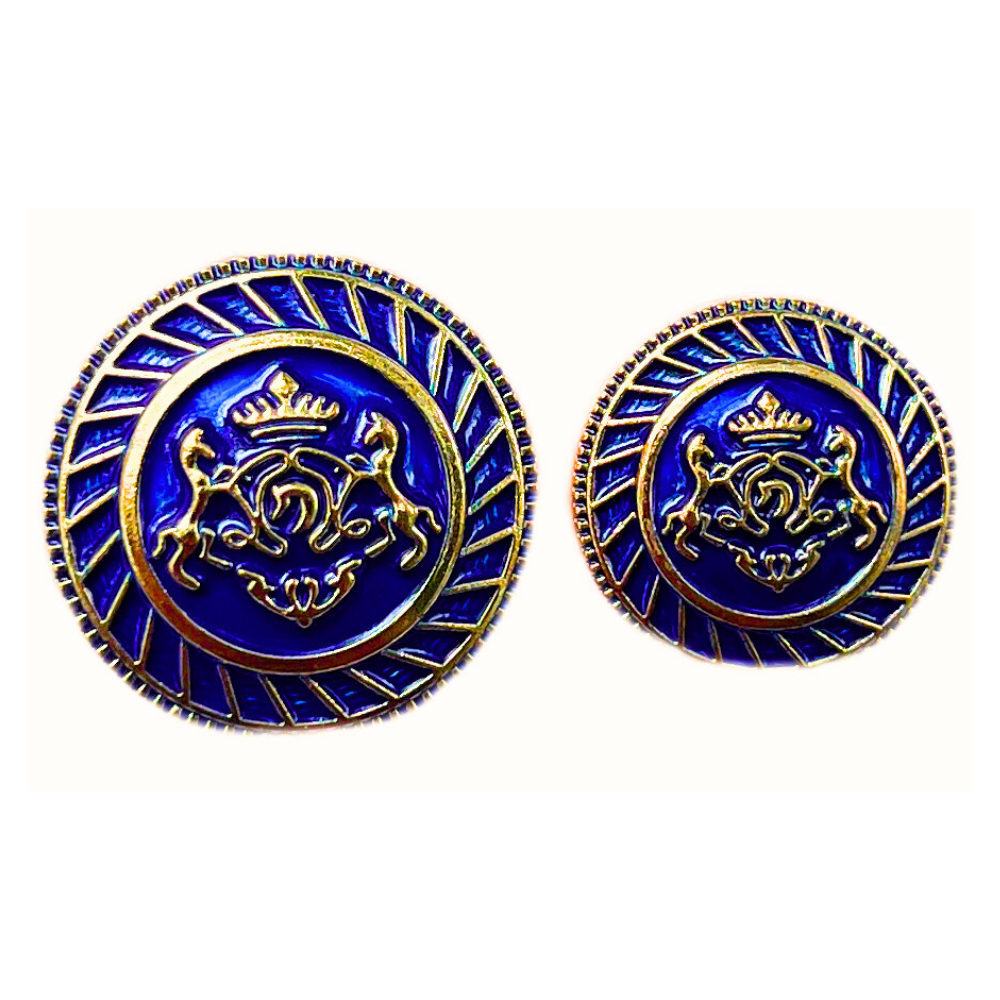 Golden & Blue King’s Choice Twin Horse Shield Crest Eye-Catchy Design Round Shank Metal Button Blue and Golden Colour for Coat, Suit, Blazer, Sherwani, Nehru Jacket and for all Types of Clothes