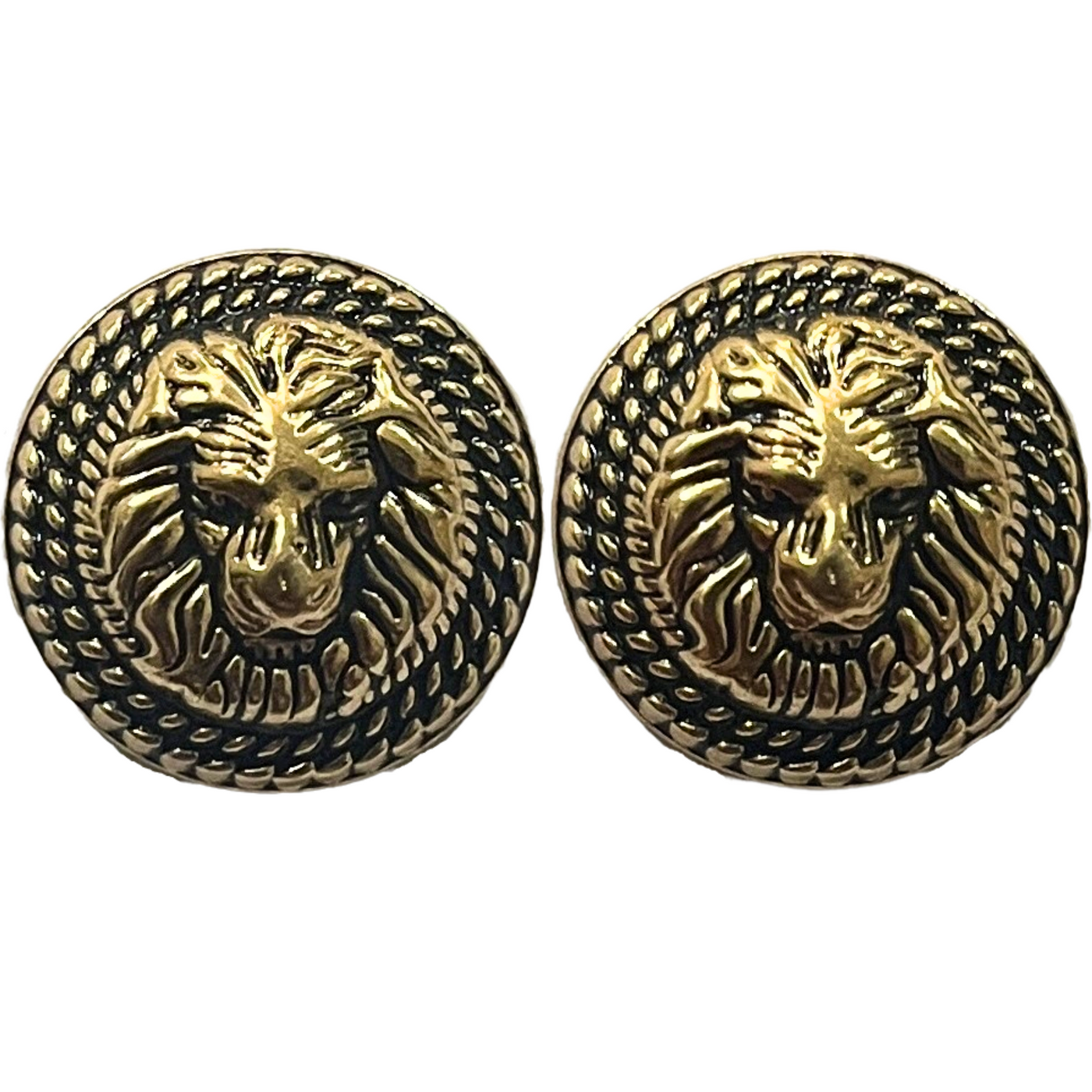 Black & Golden Fearless Lion Face Shaped 1 Hole Round Metal Buttons