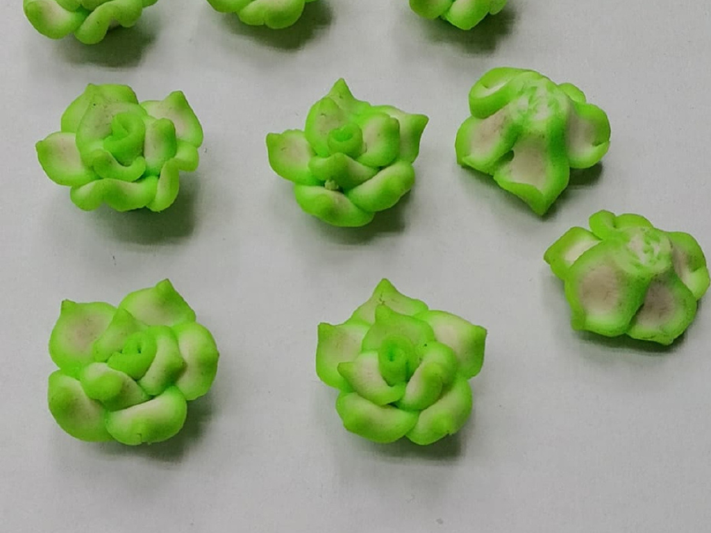 Green & White Rubber Flowers Embellishment