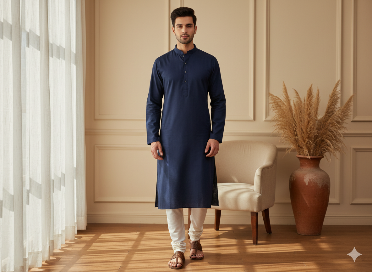 Navy Blue Plain 100% Pure Mul Mul Cotton