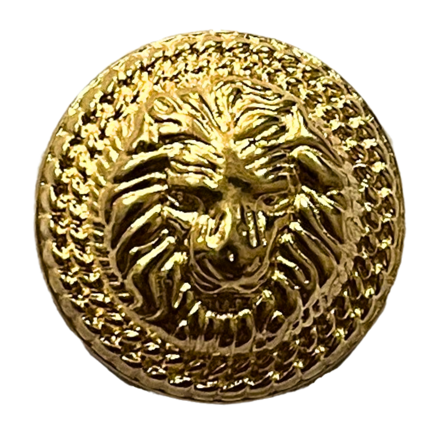 Pure Golden Color Fearless Lion Face Shape 1 Hole Round Metal Buttons