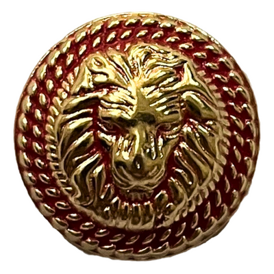 Red & Golden Fearless Lion Face Shaped 1 Hole Round Metal Buttons