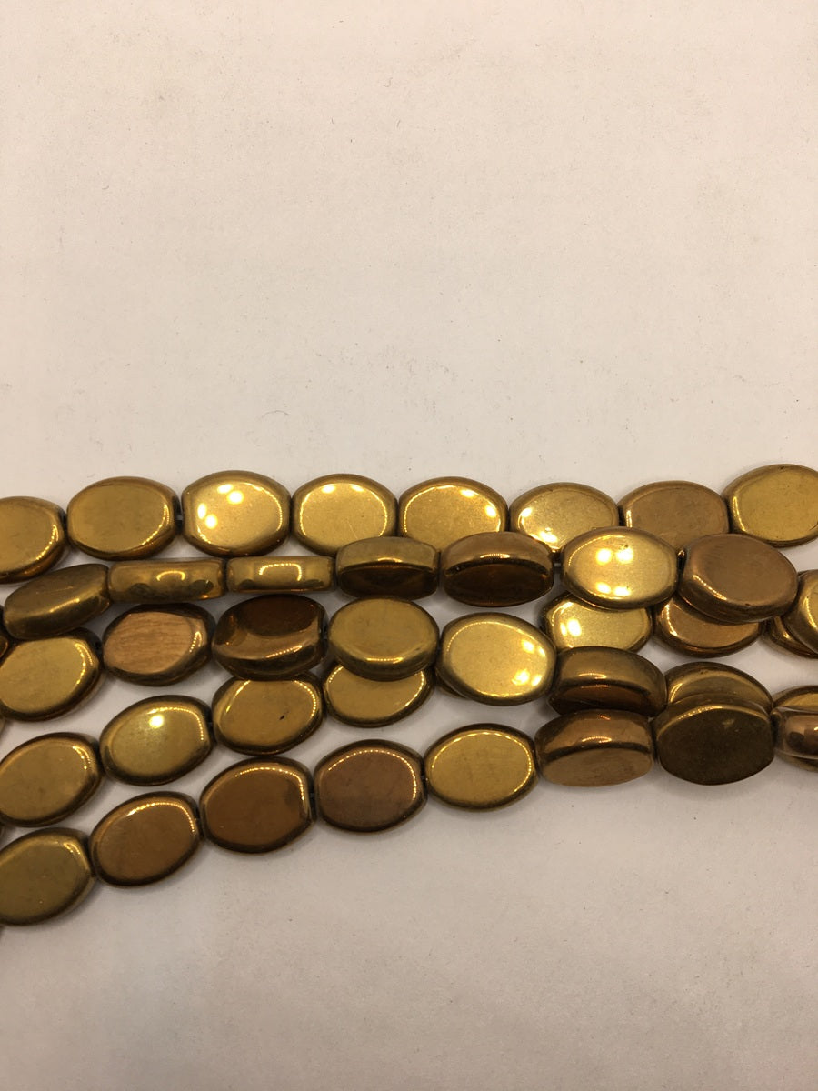 Golden Oval Metallic Glass Beads