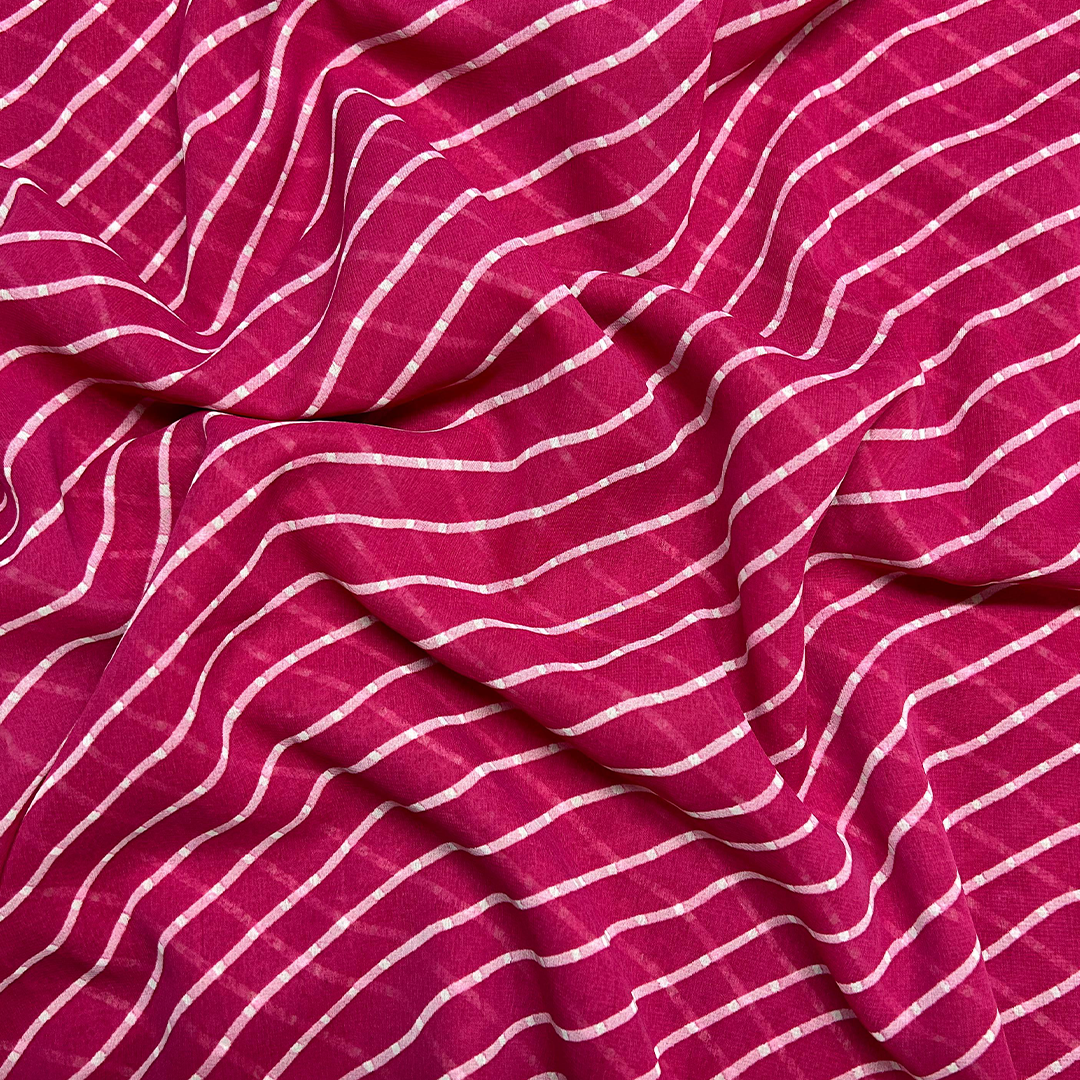 Pink Stripes Printed Georgette Fabric (Wholesale)