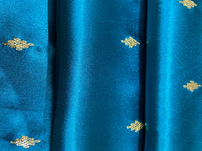 Vibrant Teal Blue Daman With Zari & Sequins Work Silk Fabric