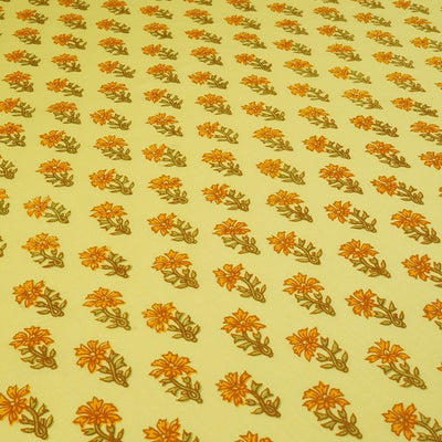 Yellow & Green Floral Dyed Printed Pure Cotton Fabric