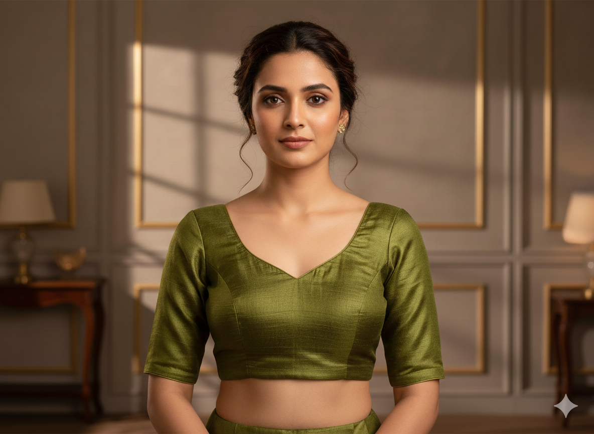 मेहंदी ग्रीन प्लेन बैंगलोर रॉ सिल्क फैब्रिक