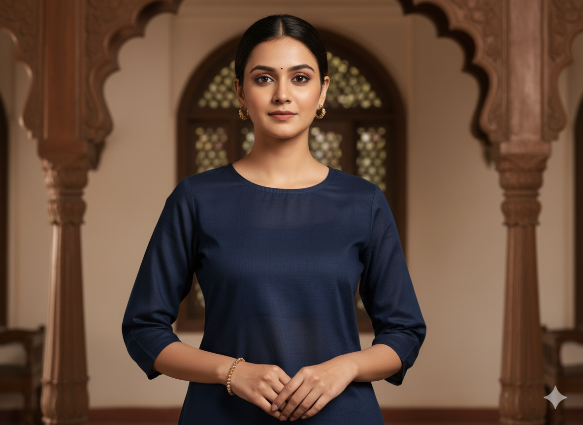 Navy Blue Plain 100% Pure Mul Mul Cotton