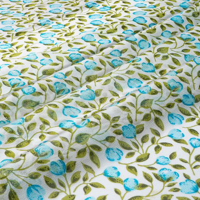 White & Turquoise Floral Printed Pure Viscose Georgette Fabric