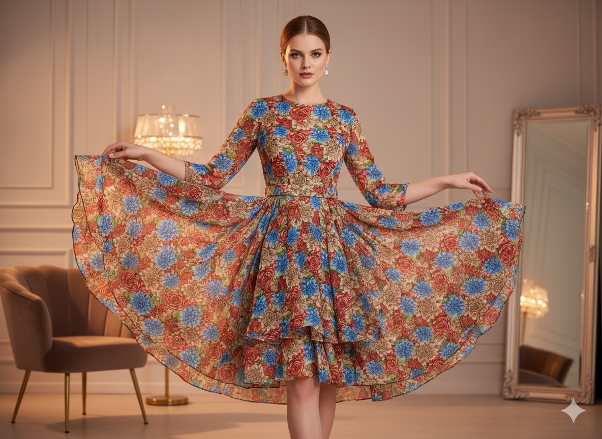 Multicolour Floral Digitally Printed Butter Crepe Fabric