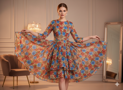 Multicolour Floral Digitally Printed Butter Crepe Fabric