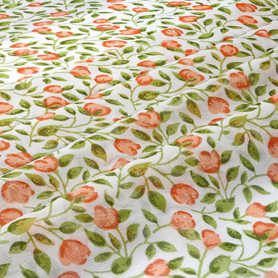 White & Peach Floral Printed Pure Viscose Georgette Fabric