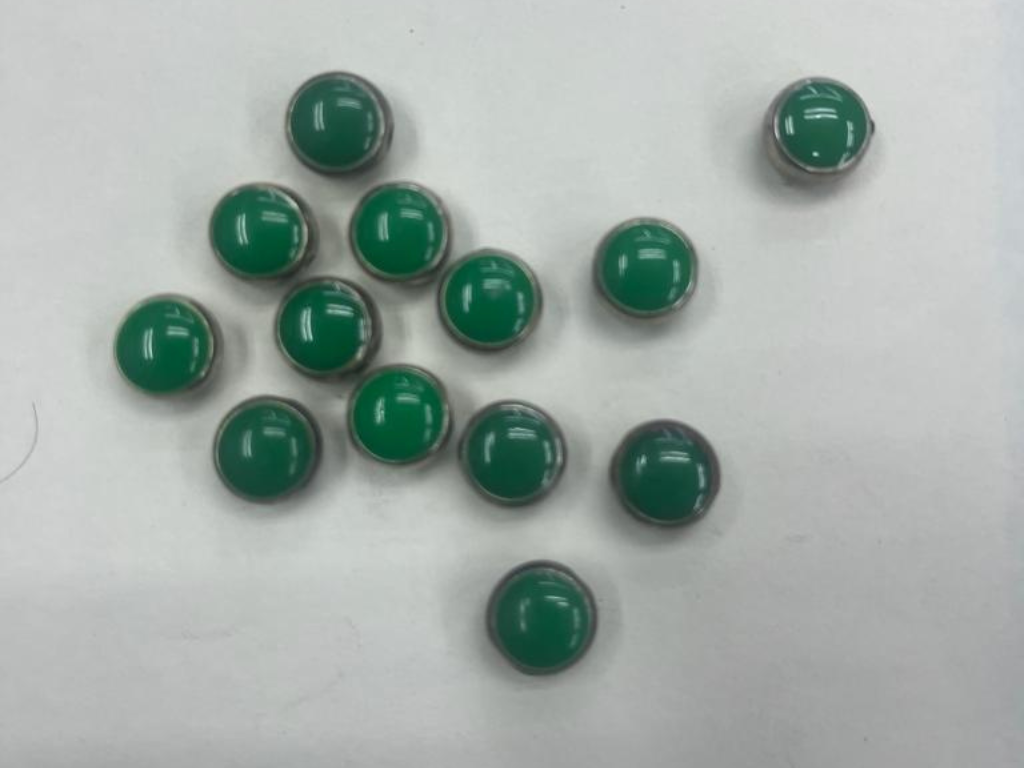 Dark Green Circular Plastic Beads with Enamel and Silver Side Frame