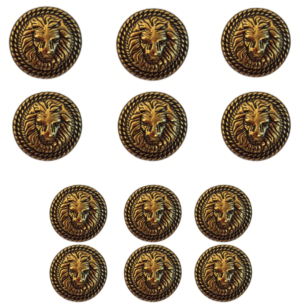 Golden Color Fearless Lion Face Shaped 1 Hole Round Metal Buttons