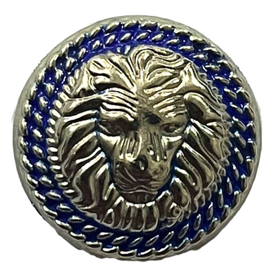 Blue & Silver Color Fearless Lion Face Shaped 1 Hole Round Metal Buttons