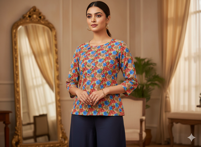 Multicolour Floral Digitally Printed Butter Crepe Fabric